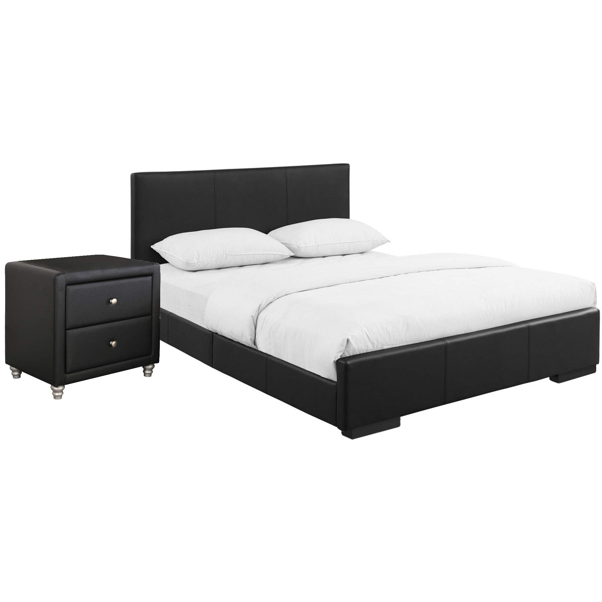 Camden Isle Hindes Upholstered Platform Bed, Black, Twin with 1 Nightstand