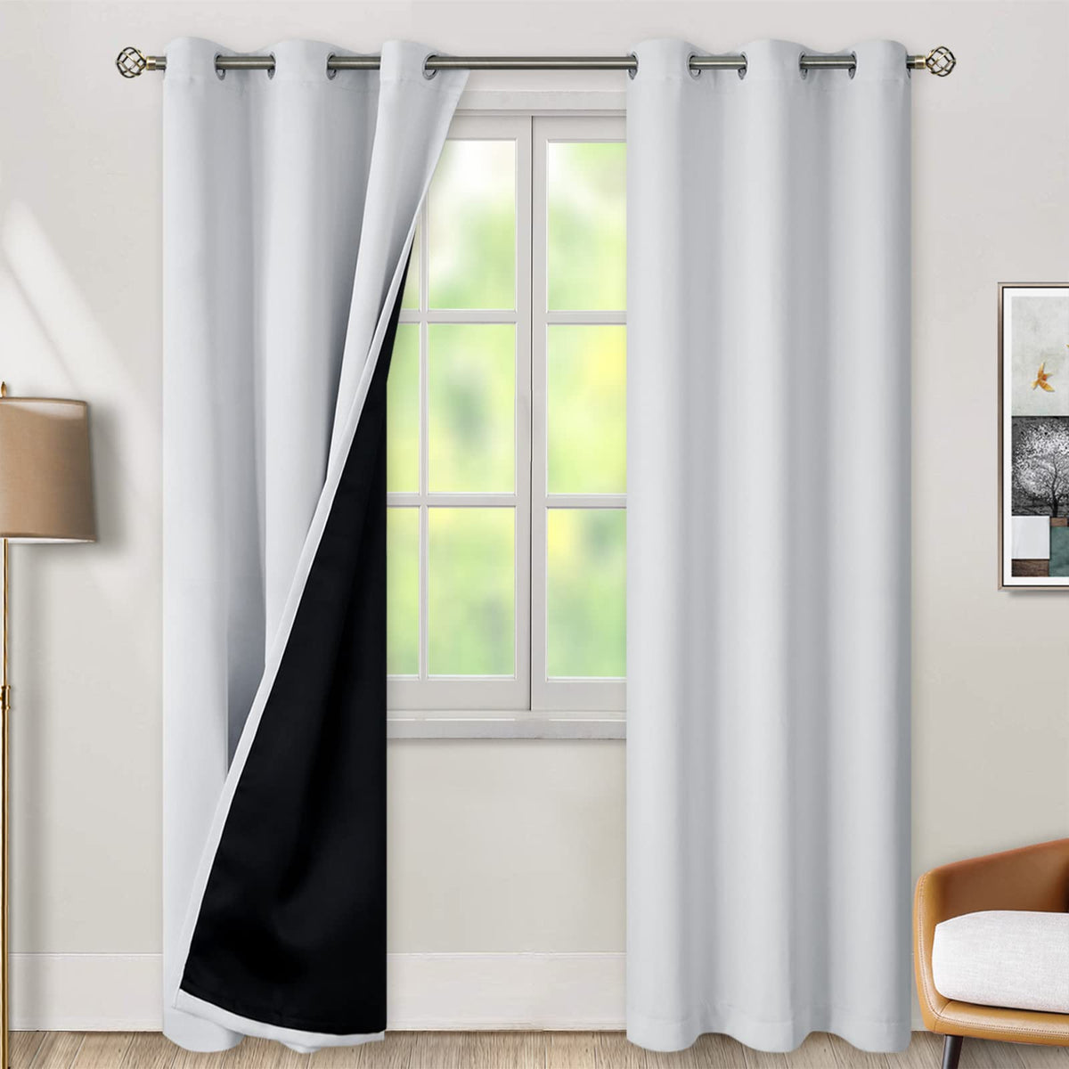 Bgment Greyish White 100% Blackout Curtains For Bedroom 84 Inch Length 2 Panels Set, Thermal Insulated Full Light Blocking Gromm