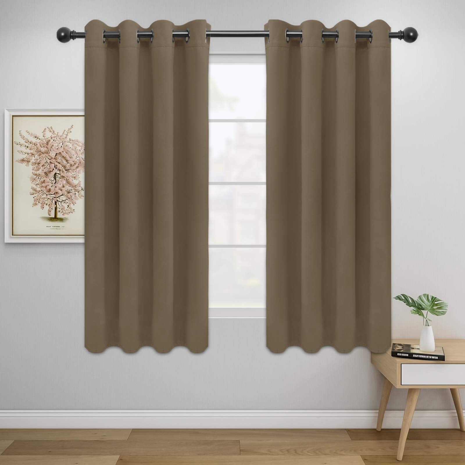 Easy-Going Blackout Curtains For Bedroom, Solid Thermal Insulated Grommet And Noise Reduction Window Drapes, Room Darkening Curtains For Living Room, 2 Panels(52X63 In,Natural)
