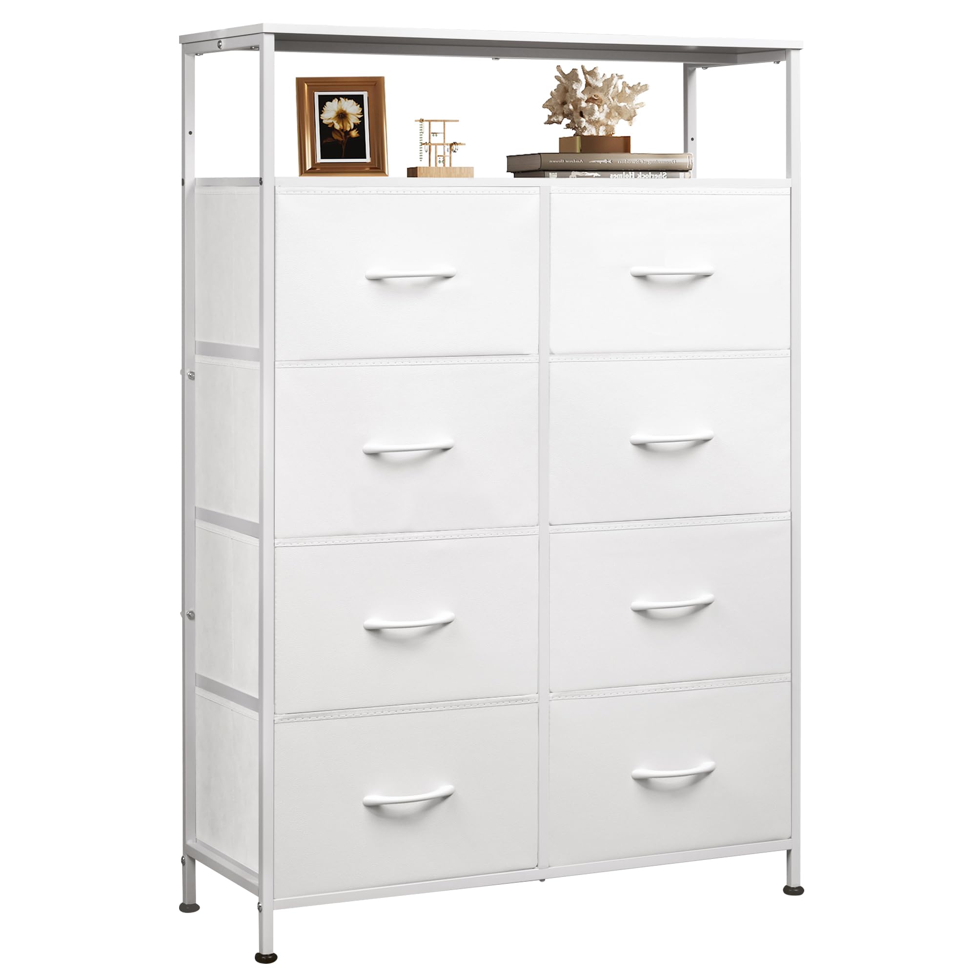 Wlive Tall Fabric Storage Dresser - 8 Drawer Chest Tower For Bedroom, Closet, Living Room And Hallway, White