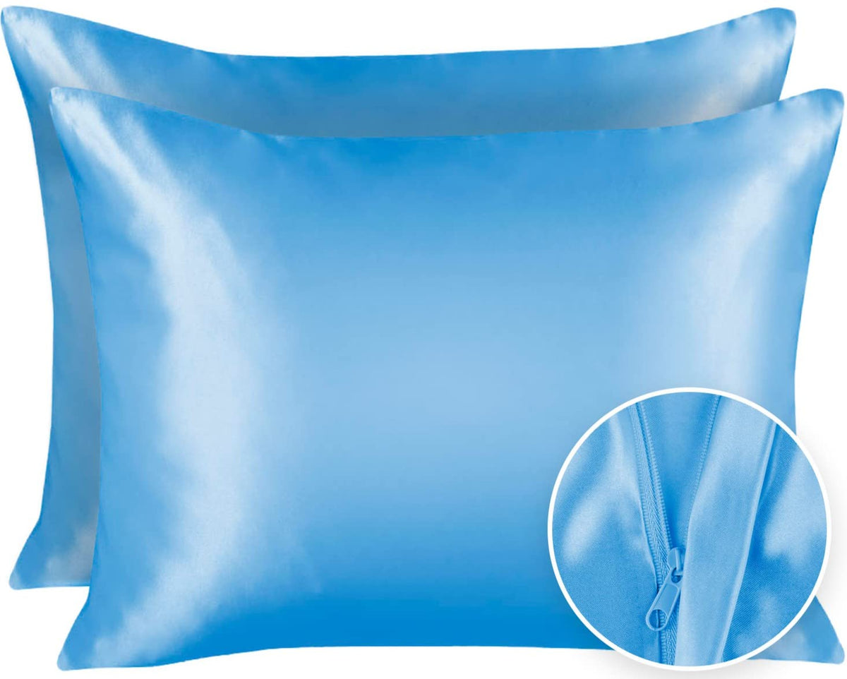 Shopbedding Luxury Satin Pillowcase For Hair - Standard Satin Pillowcase With Zipper, Jewel Blue (Pillowcase Set Of 2) - Blissfo