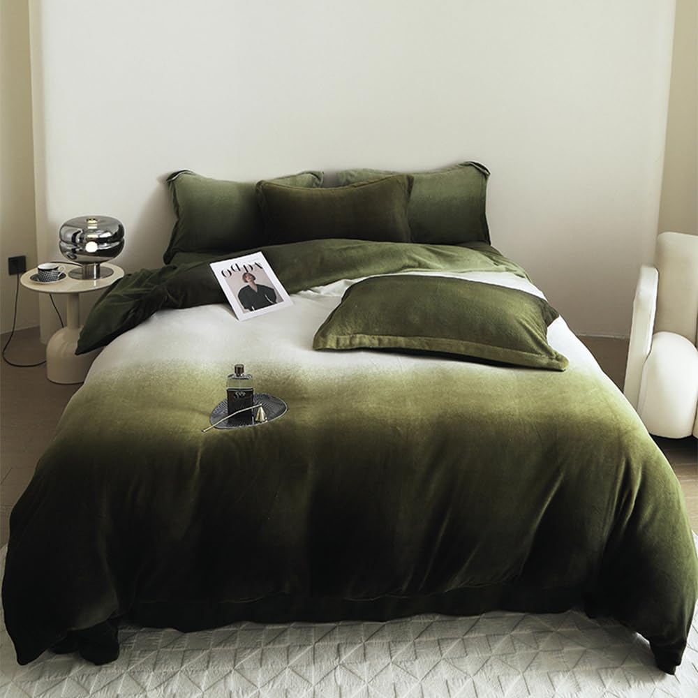 Clothknow Green White Comforter Set Queen 3Pcs Green White Fluffy Bedding Comforter Sets Olive Green Comforter Soft Green Queen