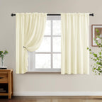 Homeideas Non-See-Through Cream Yellow Privacy Sheer Curtains 52 X 45 Inches Long 2 Panels Set, Fish Bone Pattern Semi Sheer Cur