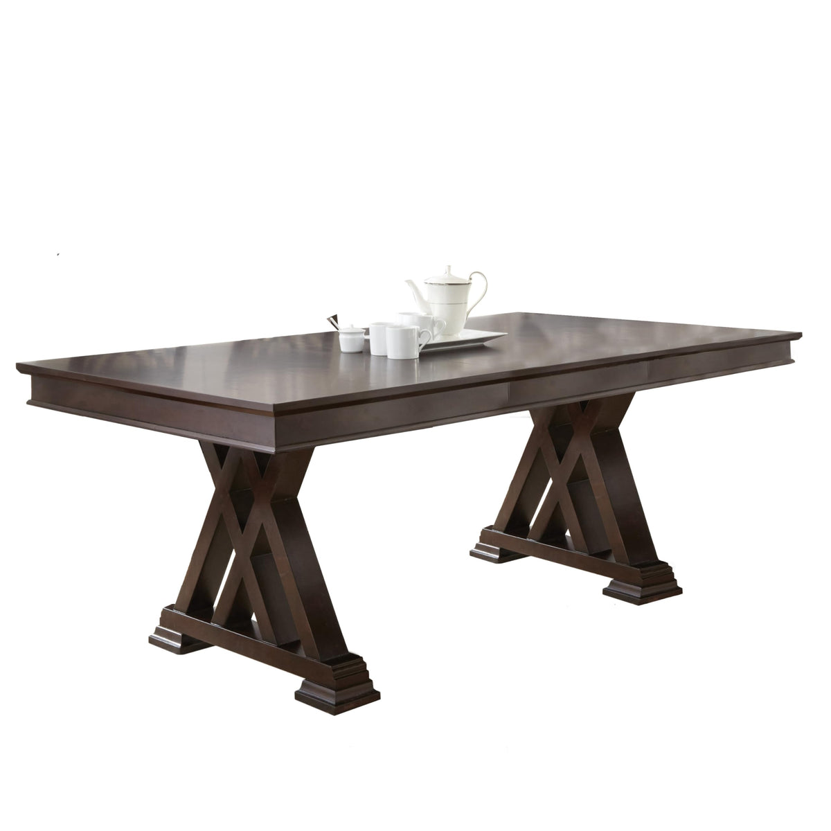 Steve Silver Company 60-78&quot; Adrian Dining Table, 18&quot; Extension Leaf, Dual-Interlocking 'X' Base, Espresso Cherry, Hardwood Solids, Dining Room, Kitchen, 42&quot; D x 60&quot; W x 30&quot; H, Brown