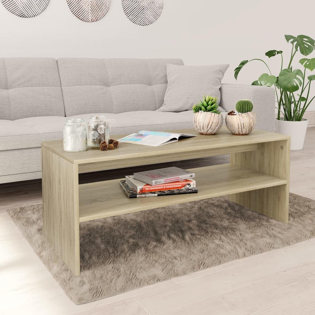 vidaXL Engineered Wood Coffee Table, Sonoma Oak - Contemporary with Scandinavian Flair, Open Shelf Design for Storage, Easy Assembly