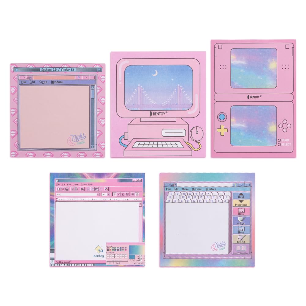 Koobook Kawaii Planner Notebook Cute Memo Pads With Computer Game Shape Design Kawaii Office Supplies,5 Styles,50 Sheets/Pad