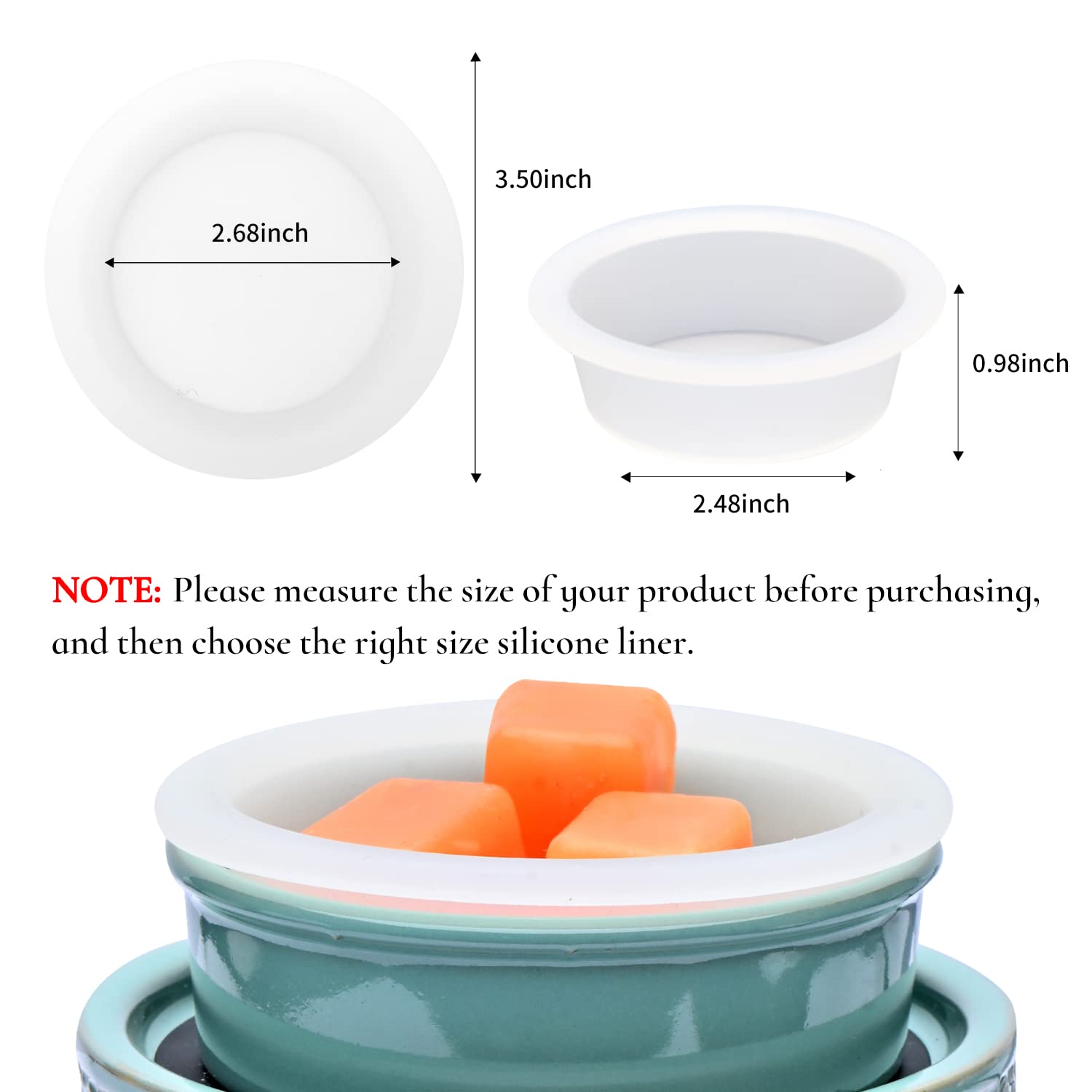 Asawasa 2 Pcs Silicone Liners For Wax Warmer,No Mess, No Scrape, Long Lasting And Reusable, 2.48 In In Bottom Diameter (Medium S