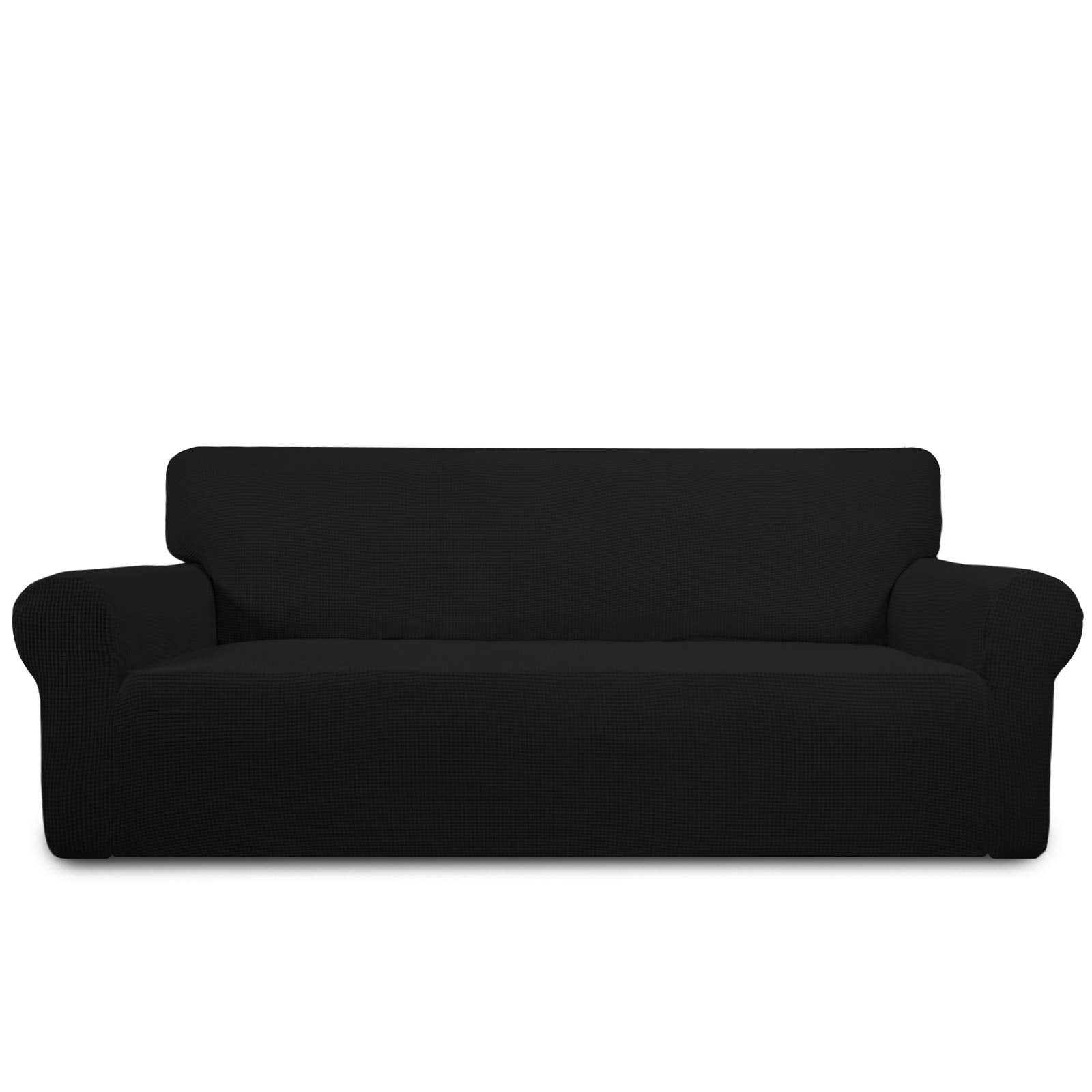 Purefit Stretch Oversized Sofa Slipcover – Spandex Jacquard Non Slip Soft Couch Sofa Cover, Washable Furniture Protector With Non Skid Foam And Elastic Bottom For Kids (Oversized Sofa, Black)