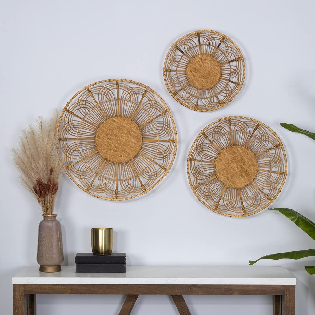 HomeRoots Natural Wood 100% Bamboo Jumbo Bohemian Bamboo Decorative Wall Basket