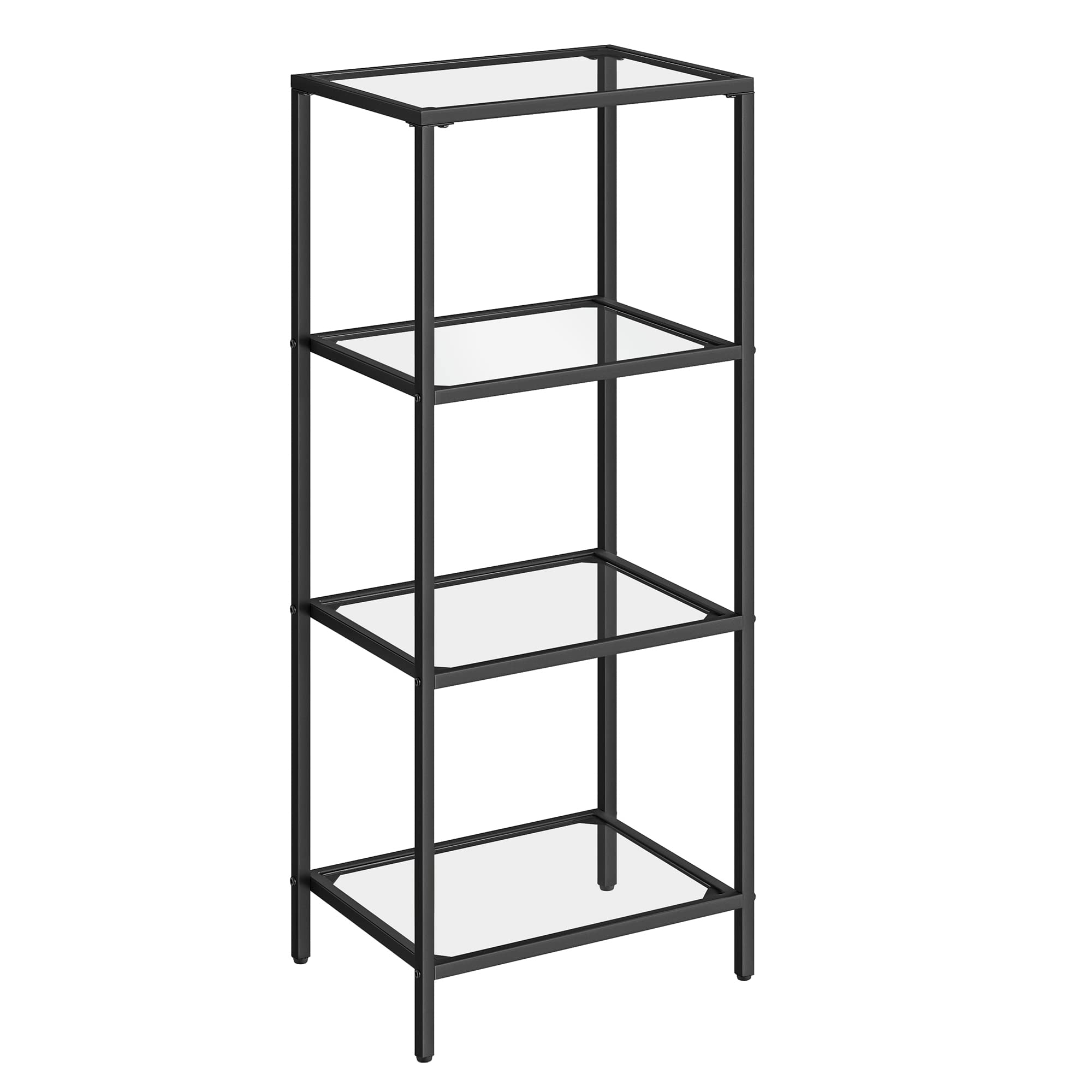 Vasagle Bookcase, 4-Tier Bookshelf, Slim Shelving Unit For Bedroom, Bathroom, Home Office, Tempered Glass, Steel Frame, Black Ulgt028B61