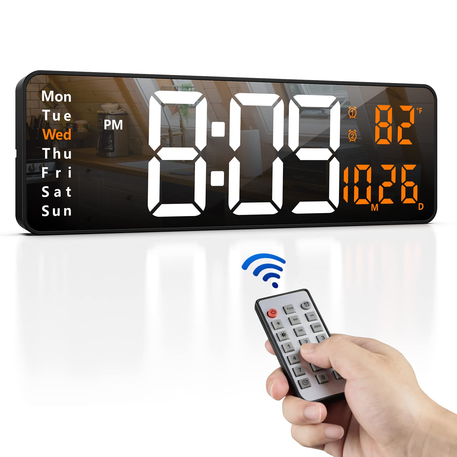 Zgrmbo 16 Large Digital Wall Clock with Remote, Large Display LED Wall Clock for Living Room/Gym/Shop/Warehouse/Office Decor, 12