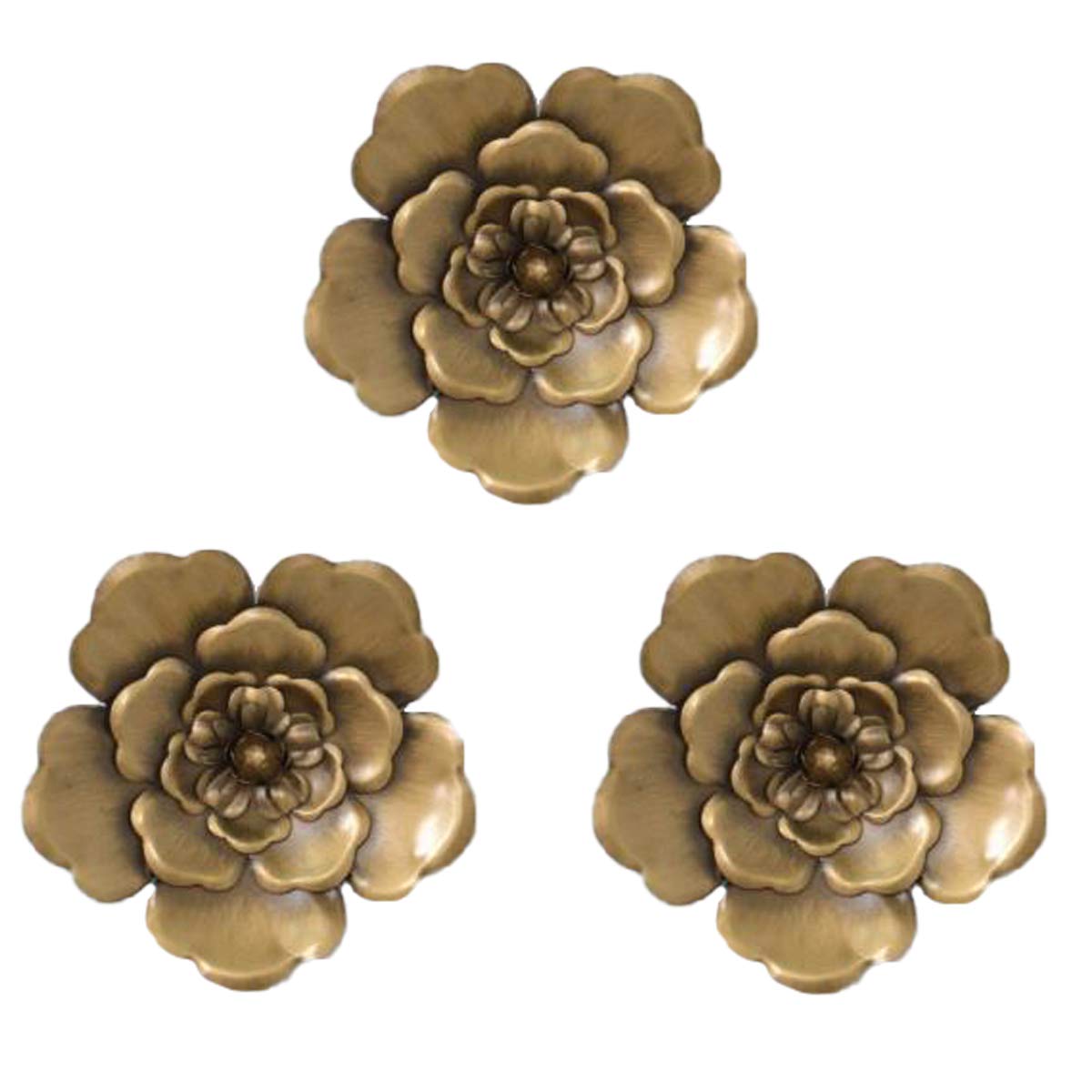 8 Inch Large Metal Flower Wall Art Multiple Layer Home Decor For Outdoor Home Garden Porch Patio Set Of 3 (Gold)