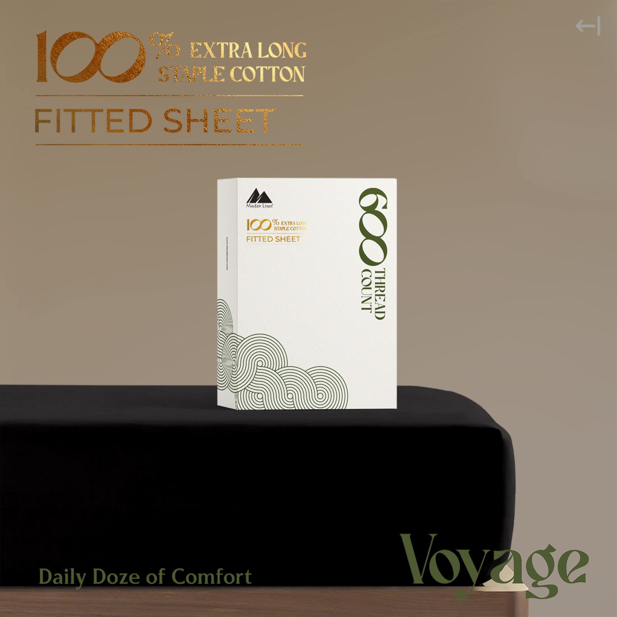 Mayfair Linen Twin Xl Fitted Sheet Only - 100% Egyptian Cotton 600 Thread Count 16' Deep Pocket Fitted Sheet Twin Xl, Soft Cooling Sateen Weave Bottom Sheet, Fits College Dorm Mattress - Black