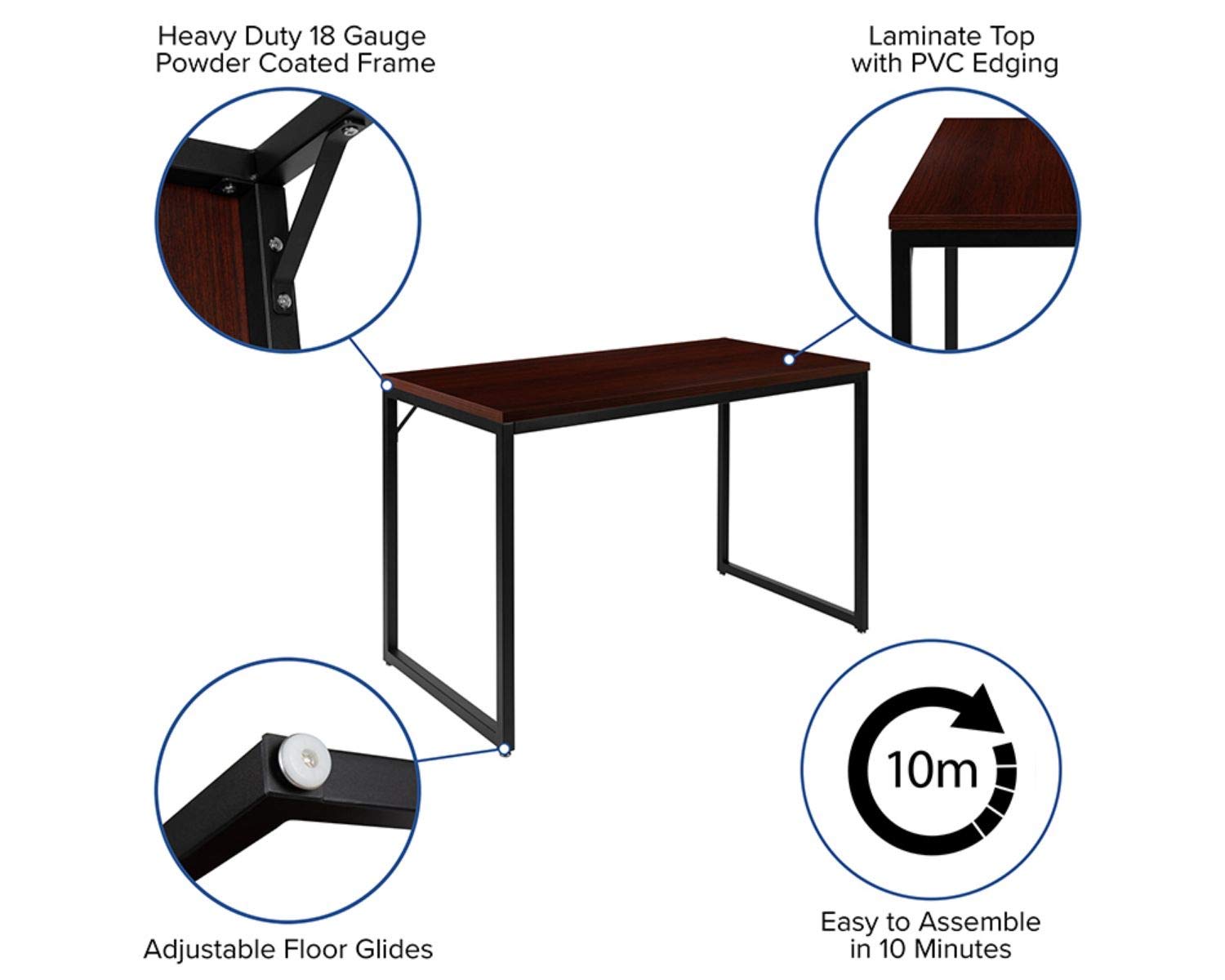 Flash Furniture Tiverton Industrial Modern Desk-Mahogany/Black Commercial Grade Computer Desk-47" Sturdy Home Office Desk-Writing Desk
