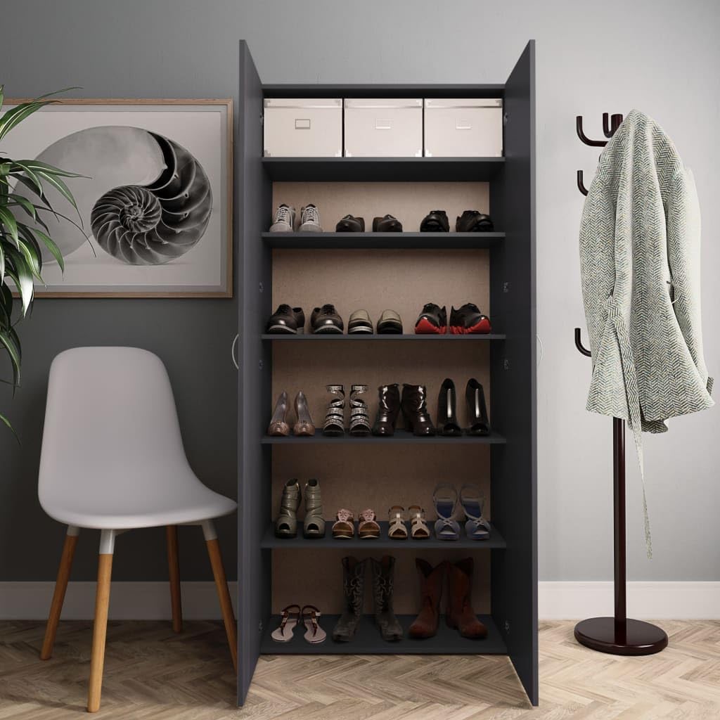 vidaXL Shoe Cabinet, 6-Tier Shoe Organizer with Doors, Hall Cabinet, Hidden Shoe Storage for Entryway Hallway Bedroom, Gray Engineered Wood