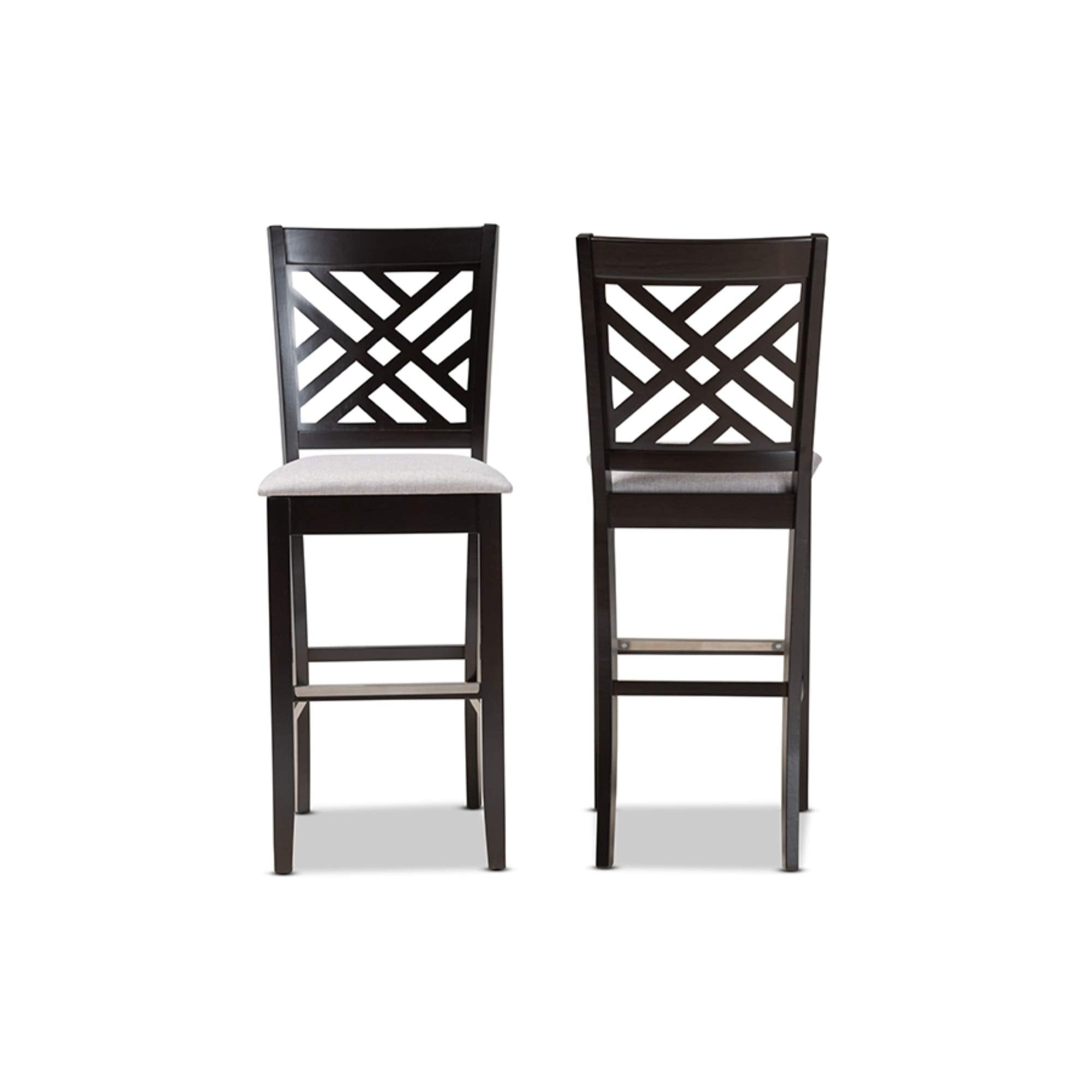 Baxton Studio Jason Modern and Contemporary Grey Fabric Upholstered and Espresso Brown Finished Wood 2-Piece Bar Stool Set
