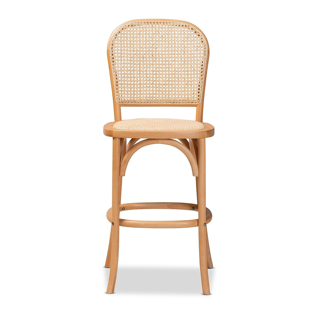 Baxton Studio Vance Mid-Century Rattan Back Counter Stool, Beige and Natural (195-12384-HiT)