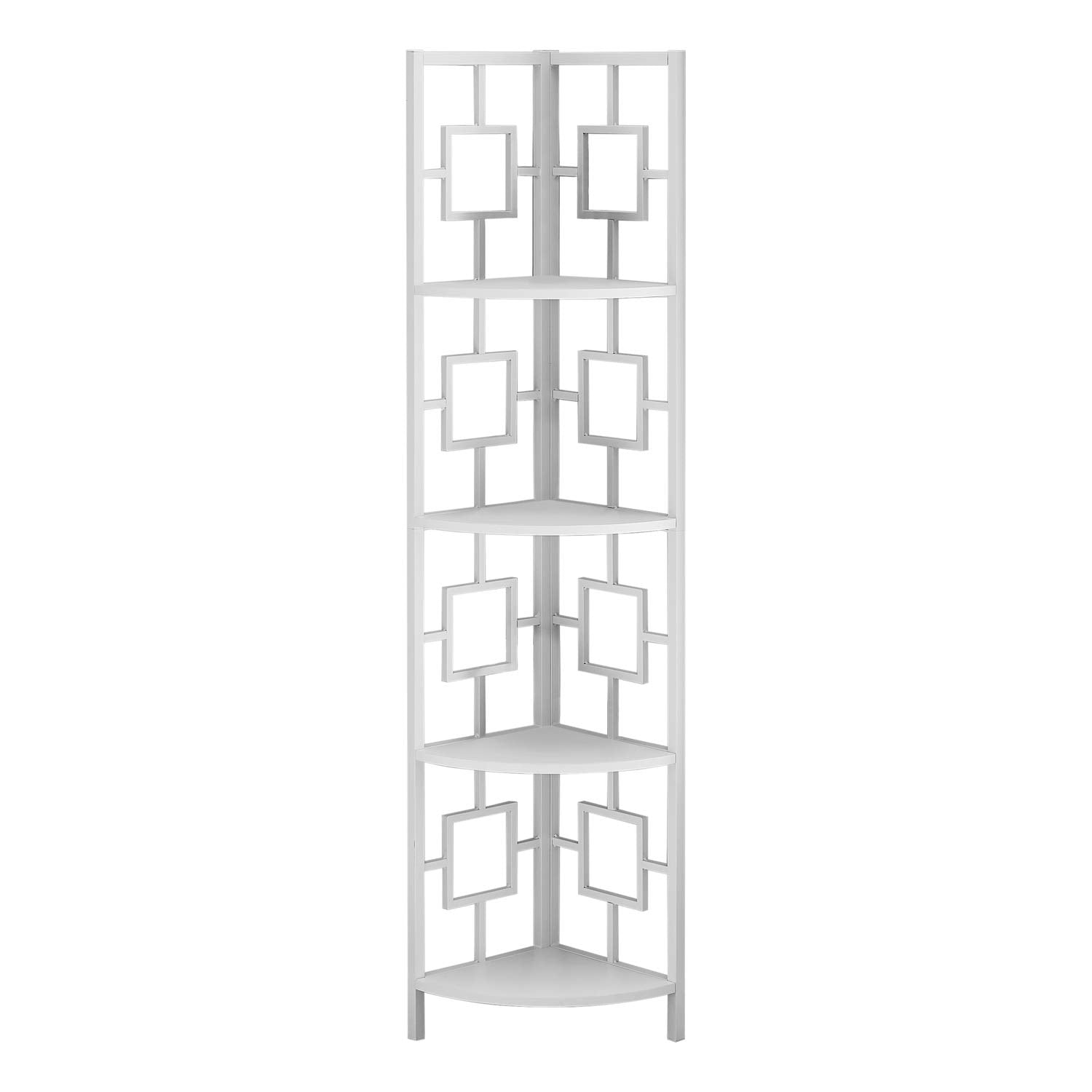 Monarch Specialties I 3613 Bookshelf, Bookcase, Etagere, Corner, 4 Tier, 62' H, Office, Bedroom, Metal, Laminate, White, Contemporary, Modern