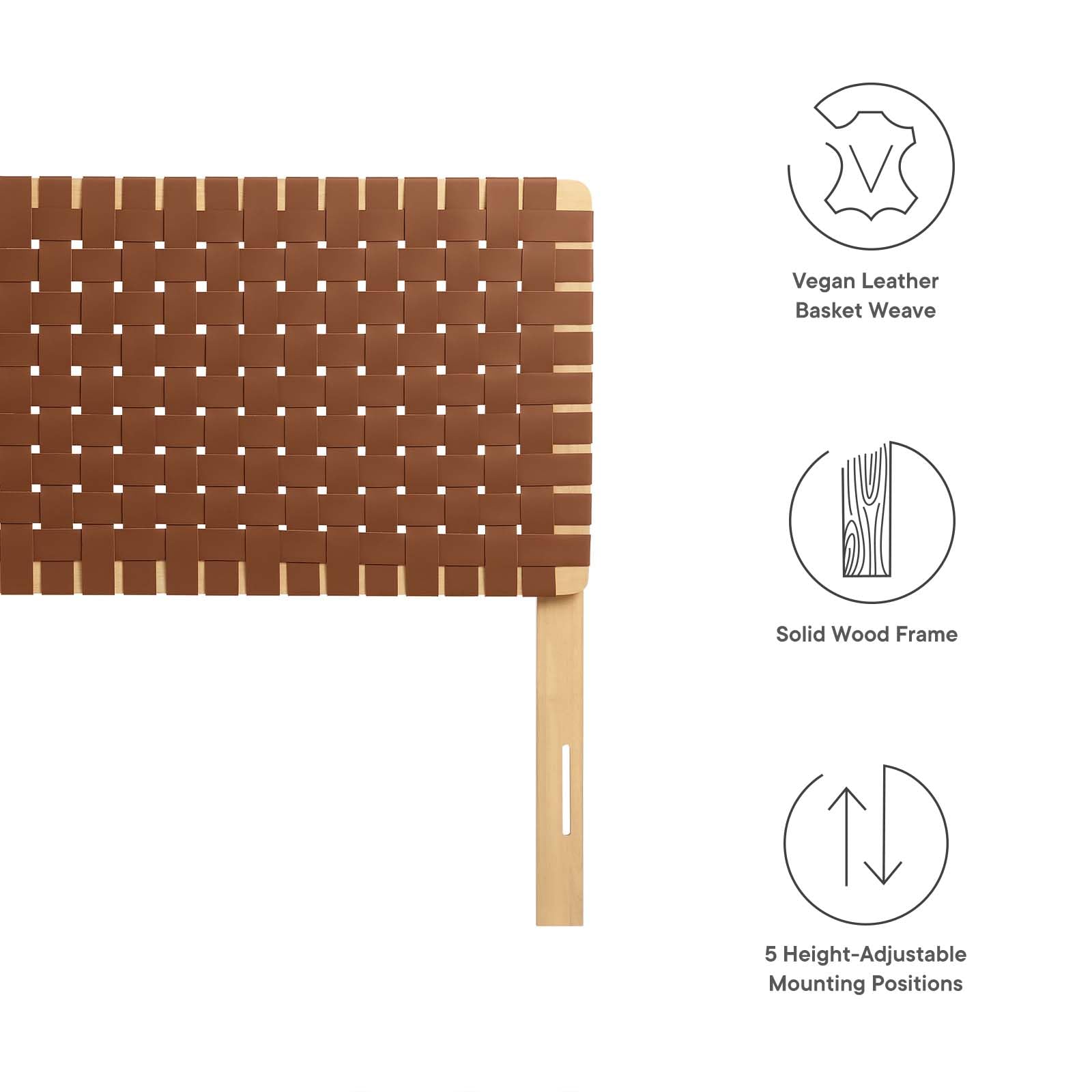 Modway Sparta Vegan Leather Weave Full Headboard in Natural Brown Faux Leather Full Headboard Only, Height Adjustable Headboard, Freestanding Headboard for Teenager's Bedroom