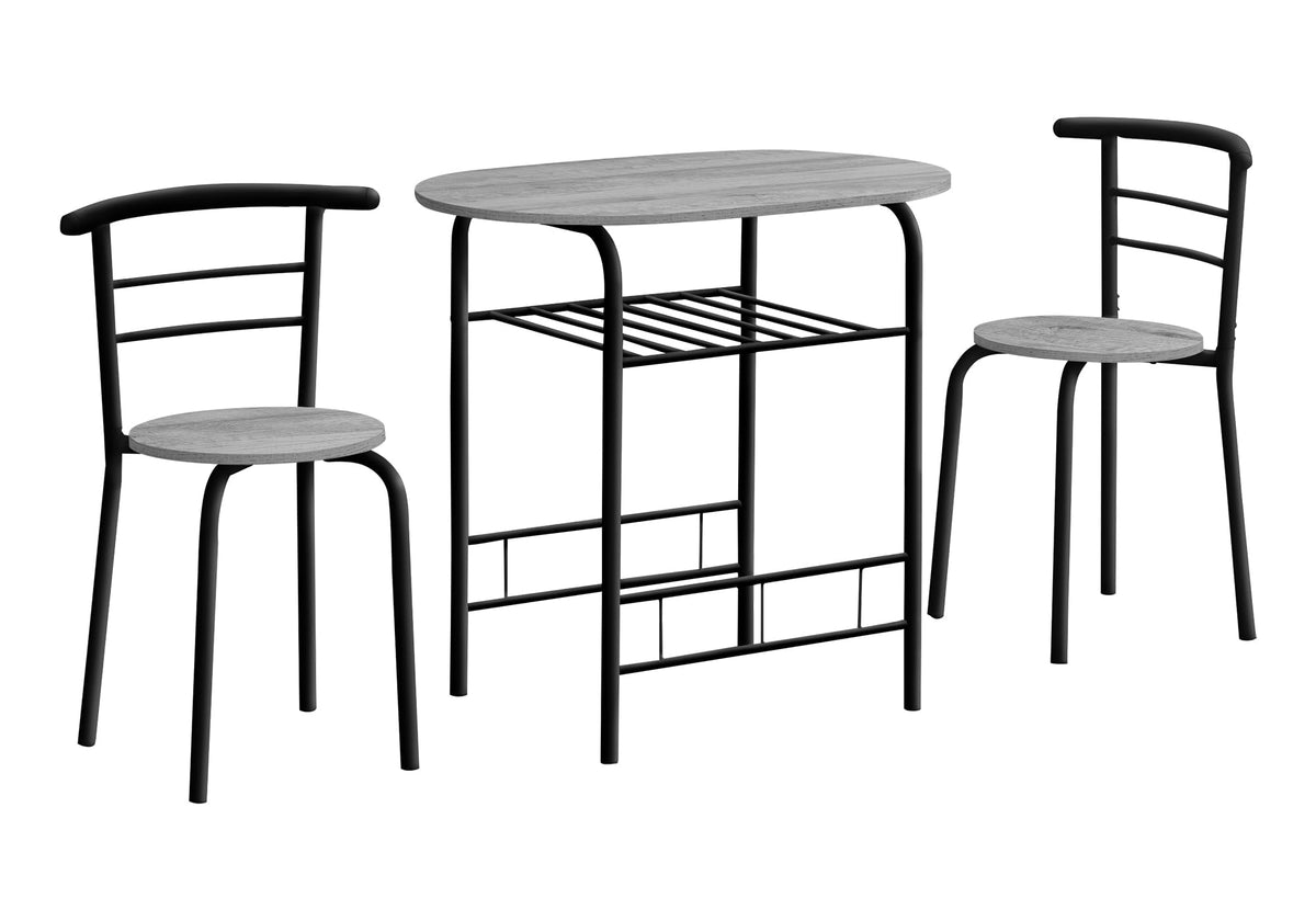 Monarch Specialties 1207 Dining Table, 3pcs Set, Small, 32' L, Kitchen, Metal, Laminate, Grey, Black, Contemporary, Modern Set-3Pcs Top, 31.5' L x 20.75' W x 29.25' H