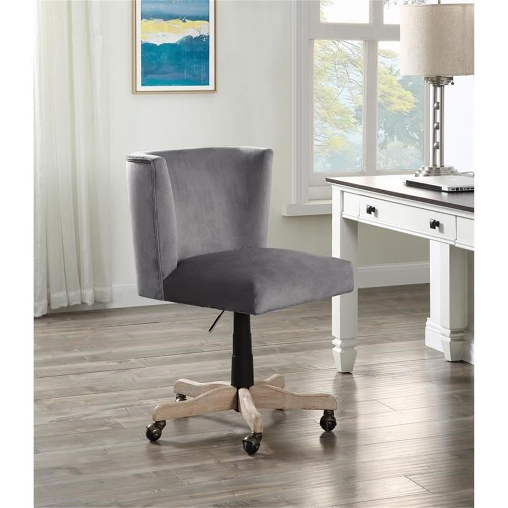 Acme Cliasca Velvet Upholstered Armless Office Chair with Swivel Seat in Gray