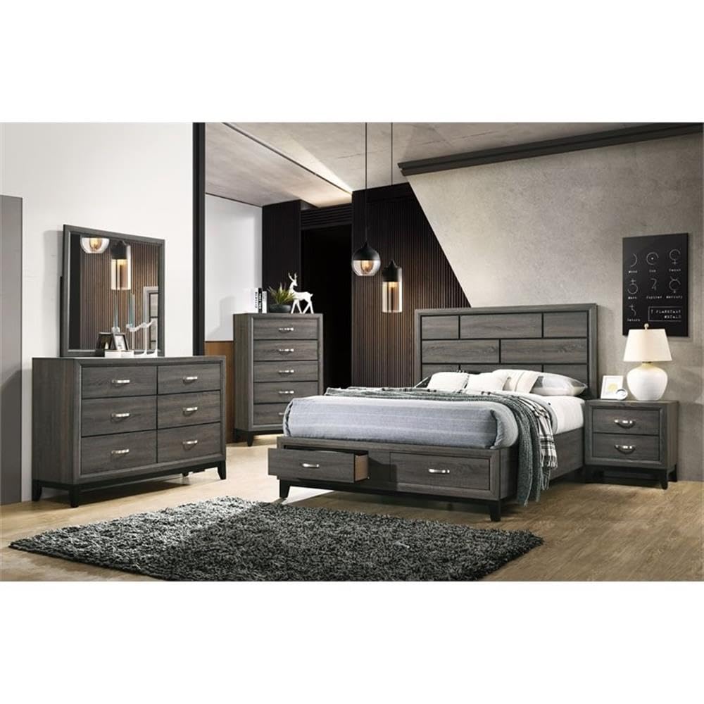 Acme Valdemar Eastern King Bed With Storage In Weathered Gray