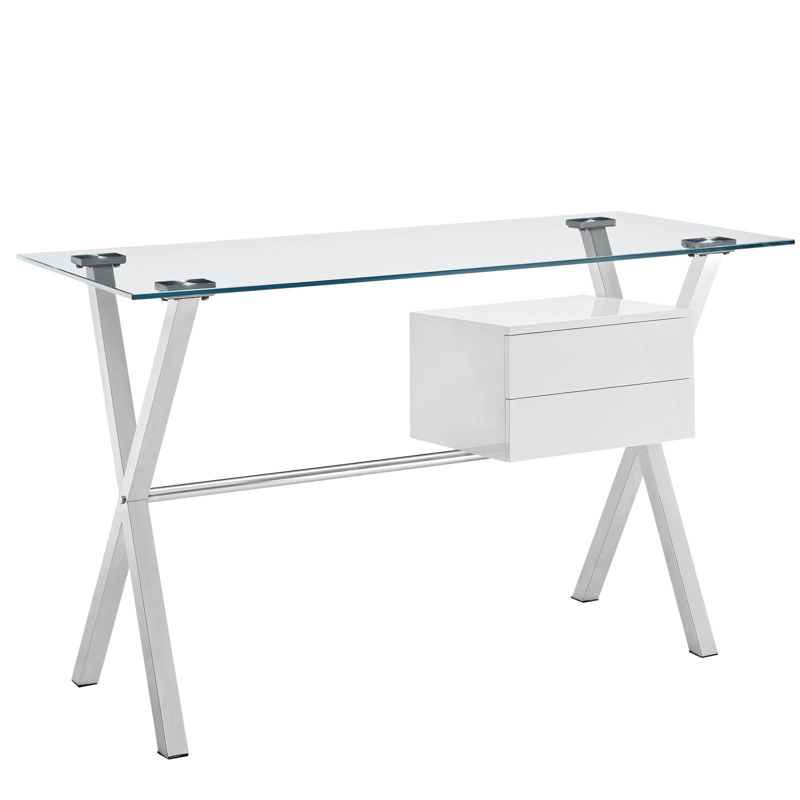 Modway Stasis Contemporary Modern Glass-Top Office Desk In White