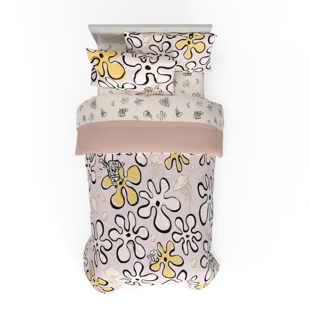 Franco Collectibles Spongebob Squarepants Jellyfish Recycled Bedding 4 Piece Super Soft Reversible Comforter And Sheet Set, Twin