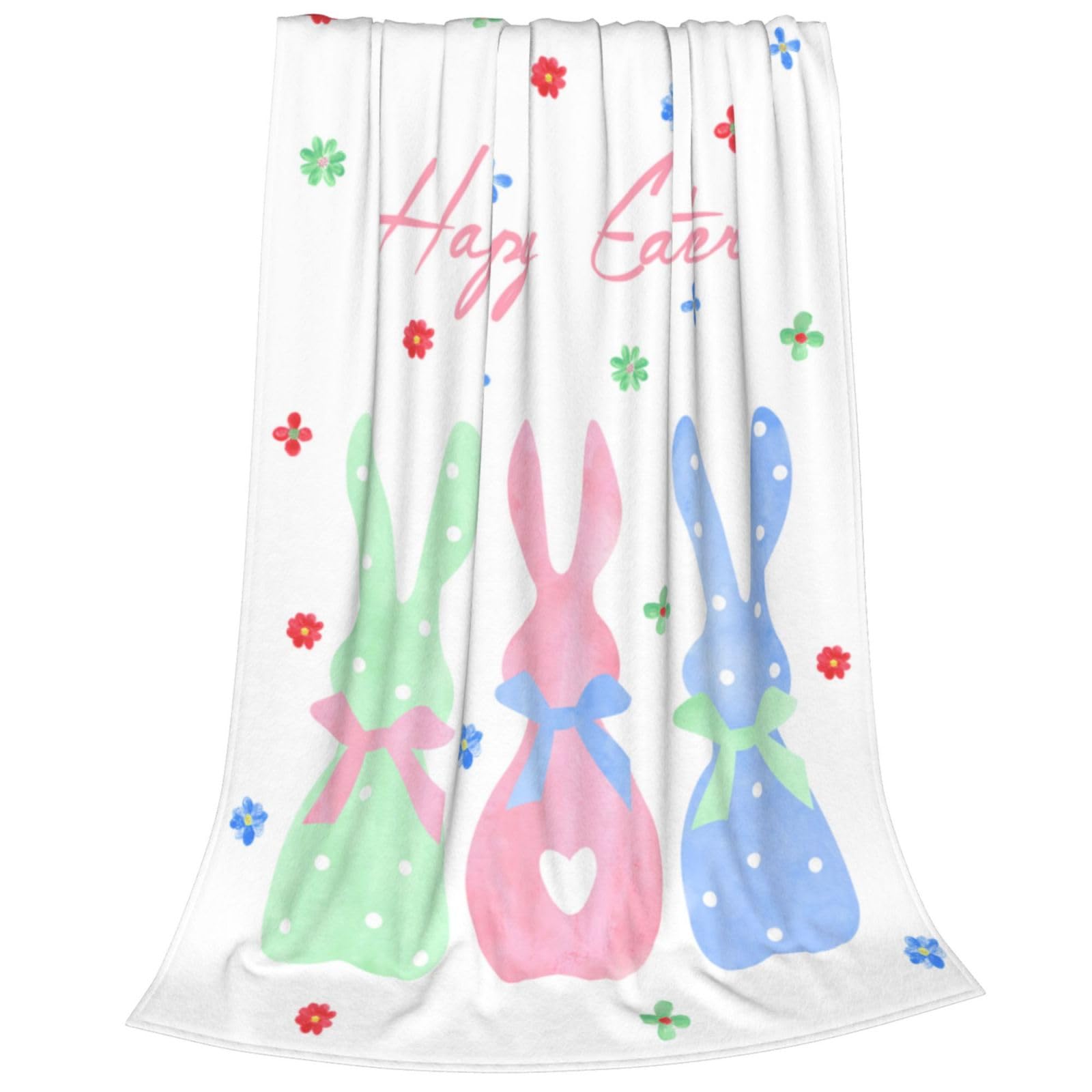 Cute Easter Bunny Blanket, Bunny Floral Throw Blanket For Couch Bed Sofa, Soft Cozy Girl Fleece Blanket, All Season Lightweight
