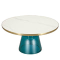 Glass Coffee Table Blue glass, Gold Rim white sintered stone top