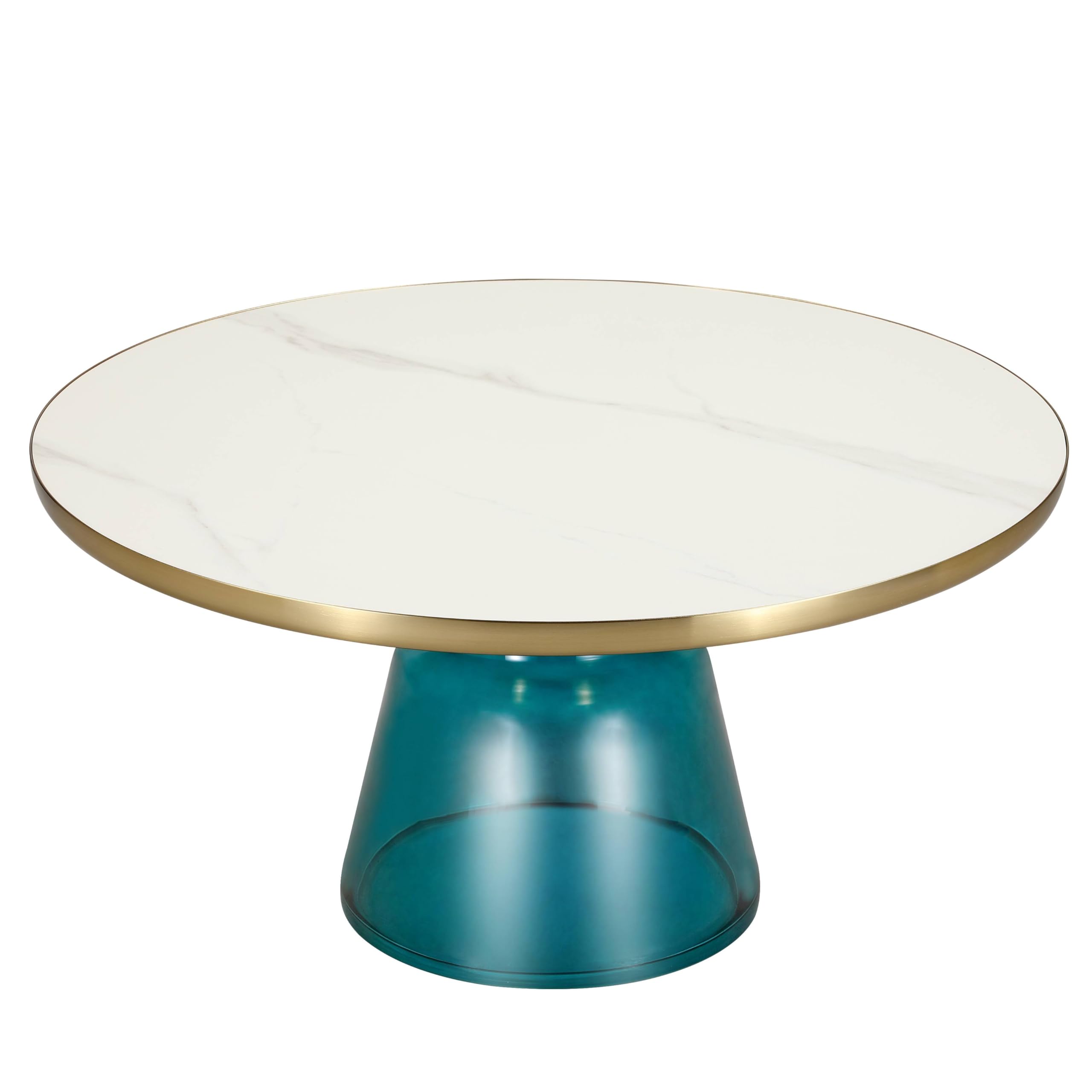 Glass Coffee Table Blue glass, Gold Rim white sintered stone top
