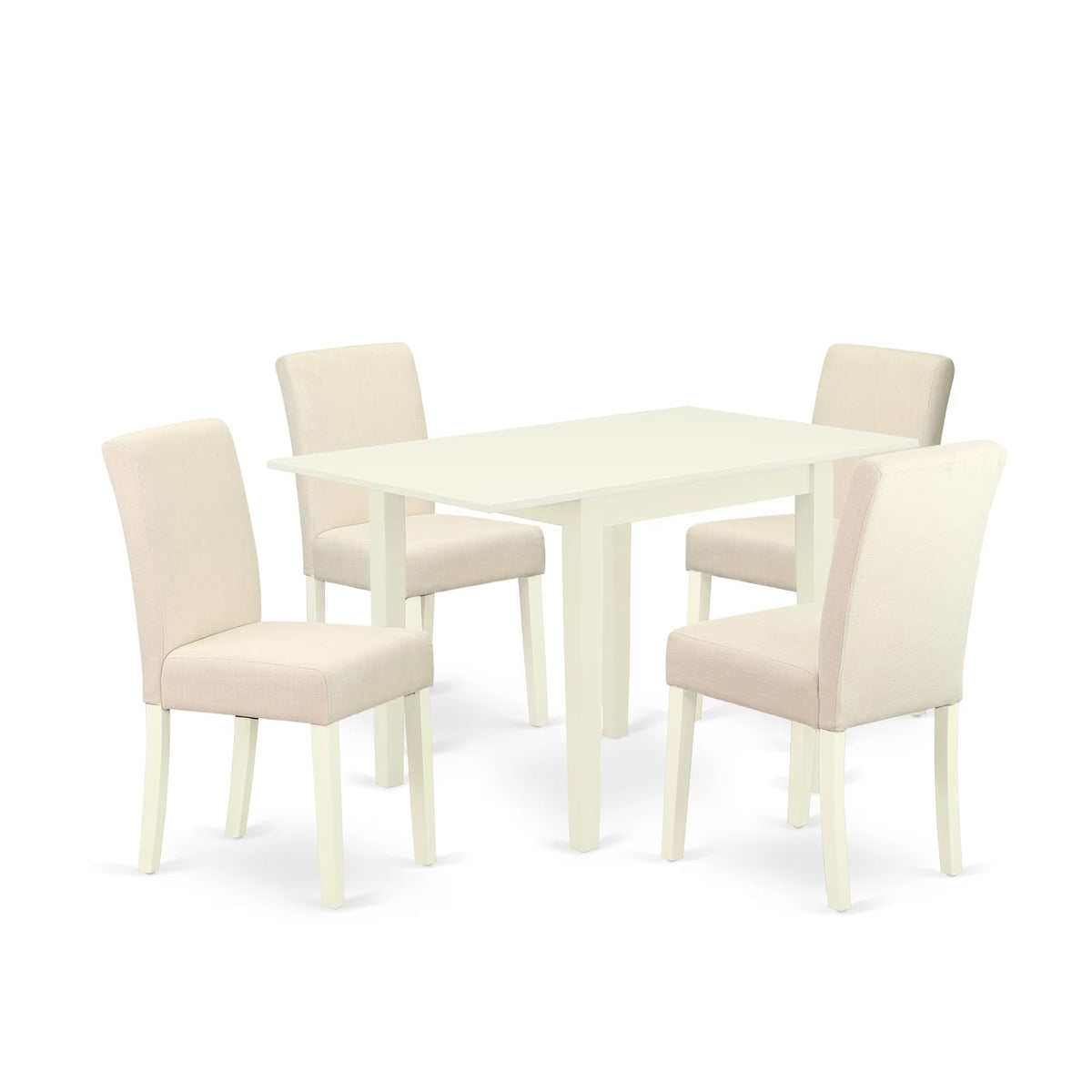 East West Furniture 1Ndab5-Lwh-02 5 Piece Modern Dining Set Includes A Rectangle Wooden Table With Dropleaf And 4 Light Beige Linen Fabric Upholstered Chairs, 30X48 Inch