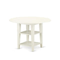 East West Furniture SUBO5-LWH-W 5 Piece Dining Set Includes a Round Dining Room Table with Dropleaf & Shelves and 4 Wood Seat Chairs, 42x42 Inch, Linen White