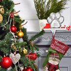 Fowecelt 2 Pack Dog Paw Christmas Stocking Holder, 3D Silver Metal Mantel Stocking Hanger For Mantel Shelf Stand Table Christmas