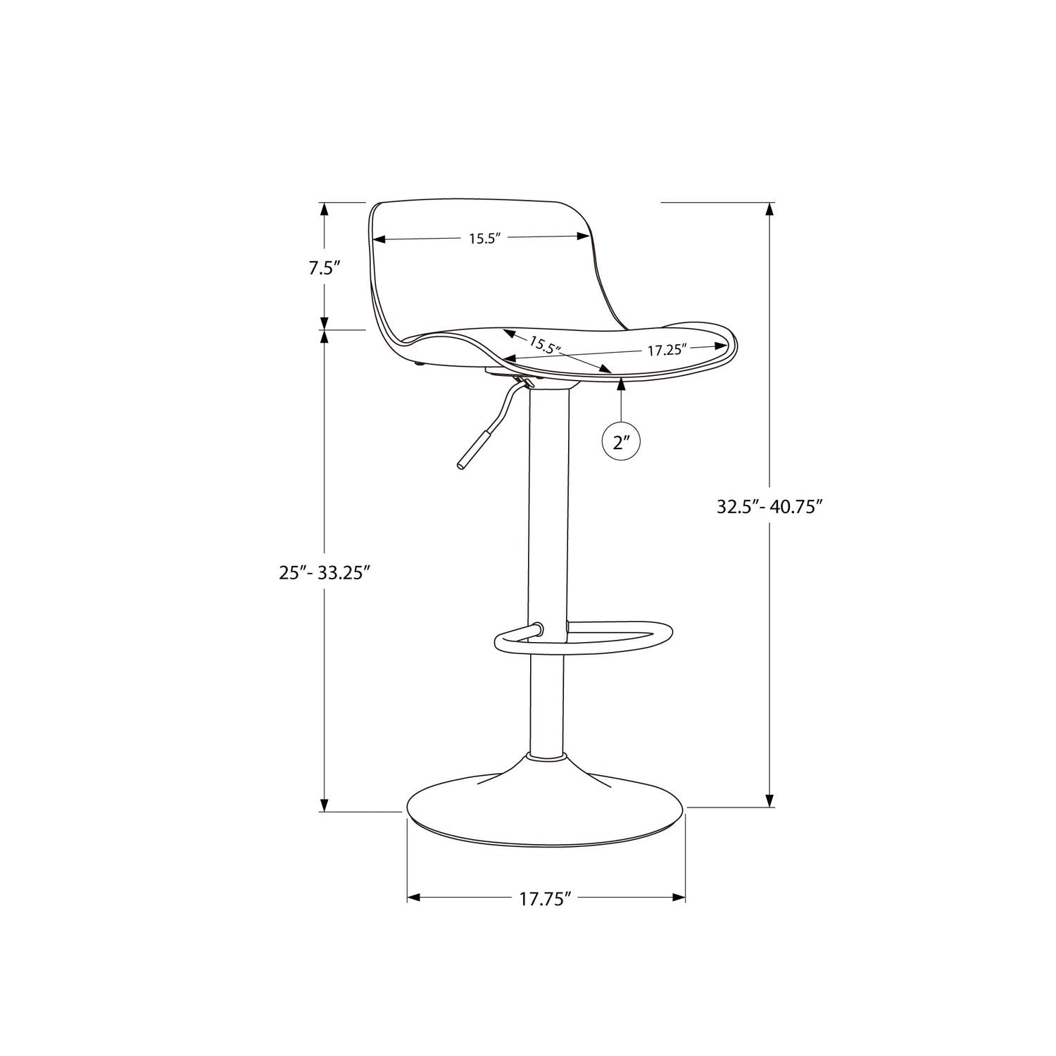 Monarch Specialties Barstool Set of 2 Counter or Bar Adjustable Height Swivel Low Back Metal Base Leather Look Fabric Barstool - Black