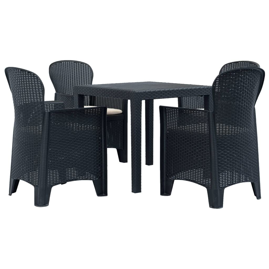 vidaXL Patio Dining Set 5 Piece, Patio Furniture Set, Outdoor Table Set with Chairs, Rattan Chair with Cushions for Garden, Plastic Anthracite