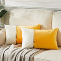 Fancy Homi 2 Packs Decorative Throw Pillow Covers 12X20 Inch For Living Room Couch Bed, Yellow And White Velvet Patchwork With G