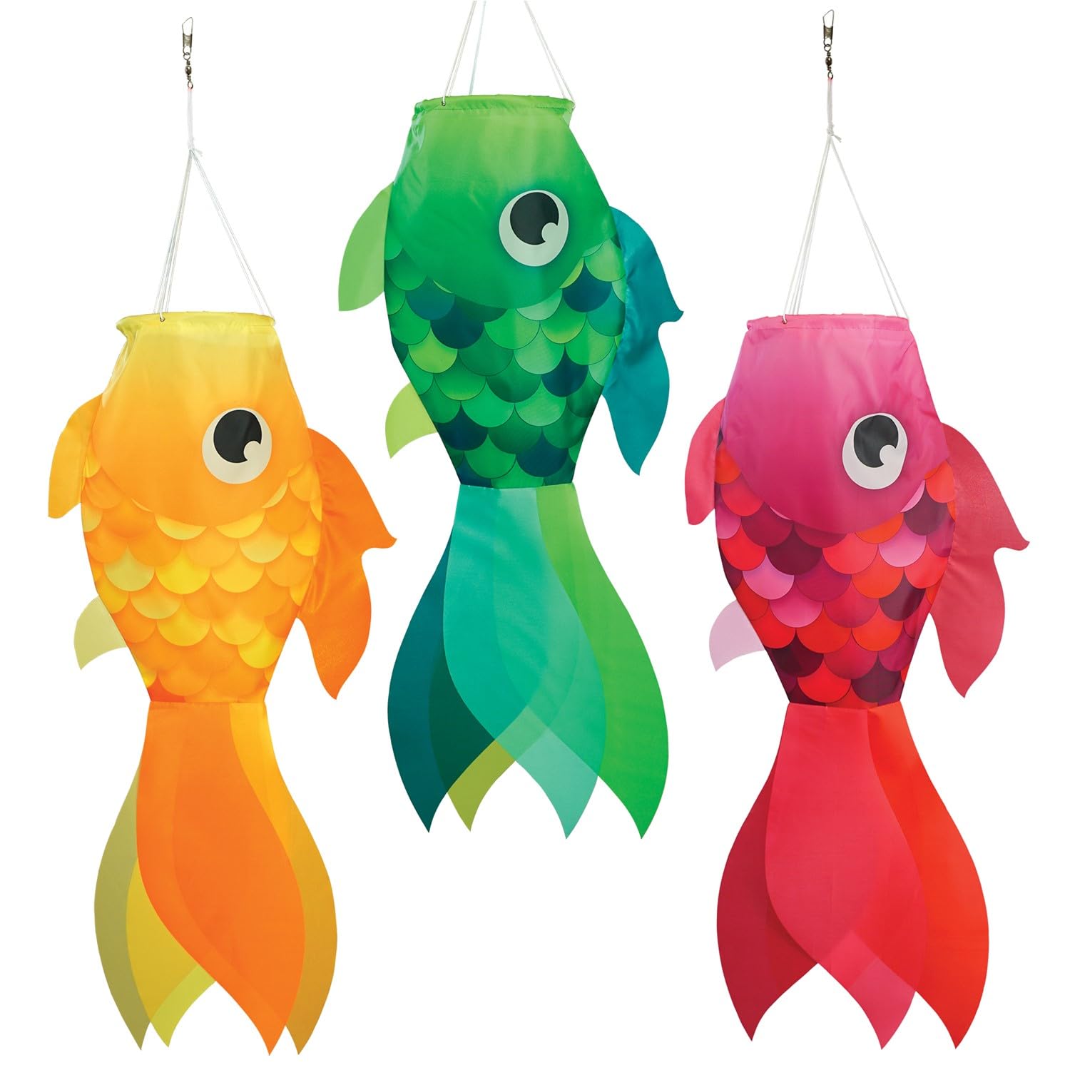 In The Breeze 5238 - 30-Inch Damsel Fish Windsock 3-Pack - Multi Pack Of Large And Colorful Fishsocks With Printed Designs