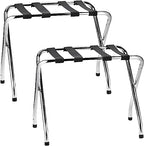 2-Tier Folding Luggage Rack, X-Shaped Steel Frame, Nylon Straps, Rubber Feet, Chrome Finish