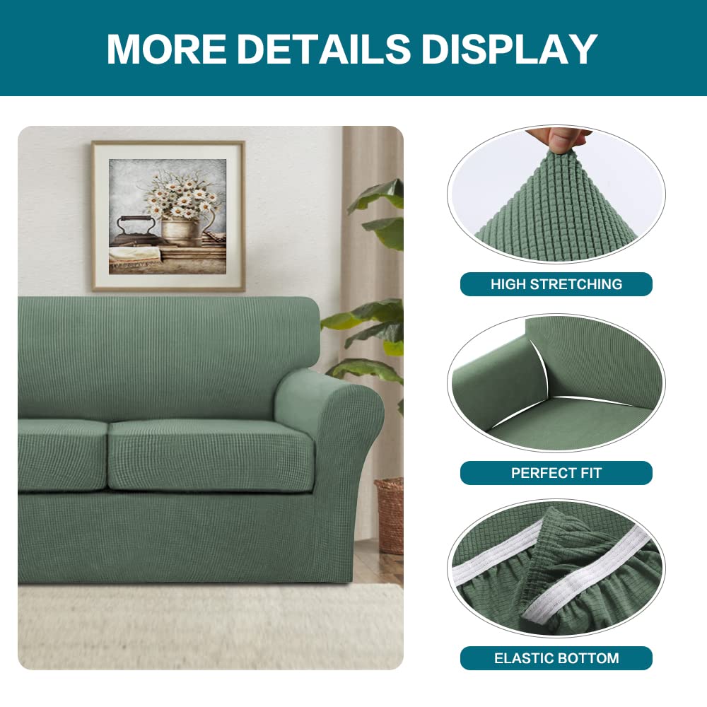 4 Piece Sofa Covers For 3 Cushion Couch Sofa Slipcover Soft Couch Cover For Dogs-Washable Sofa Furniture Covers With 3 Individual Cushion Covers, Feature Jacquard Fabric (3 Cushion Sofa, Loden Frost)