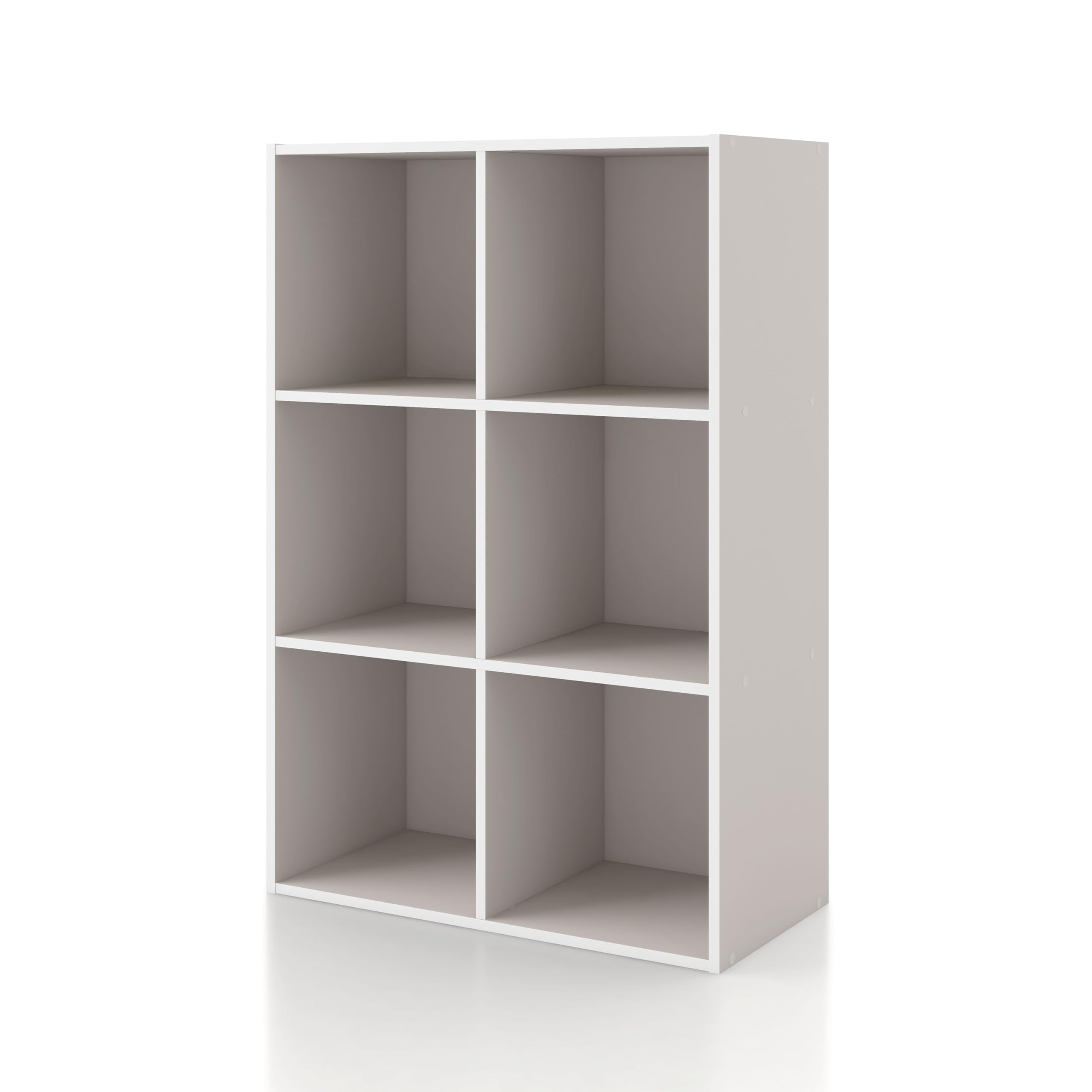 Homes: Inside + Out Apexa 6 Cube Storage Organizer Shelves, Stackable Wood Bookcase Fits Cubby Bins For Organization, Dorm Teen Room Decor & Home Office, Taupe Grey