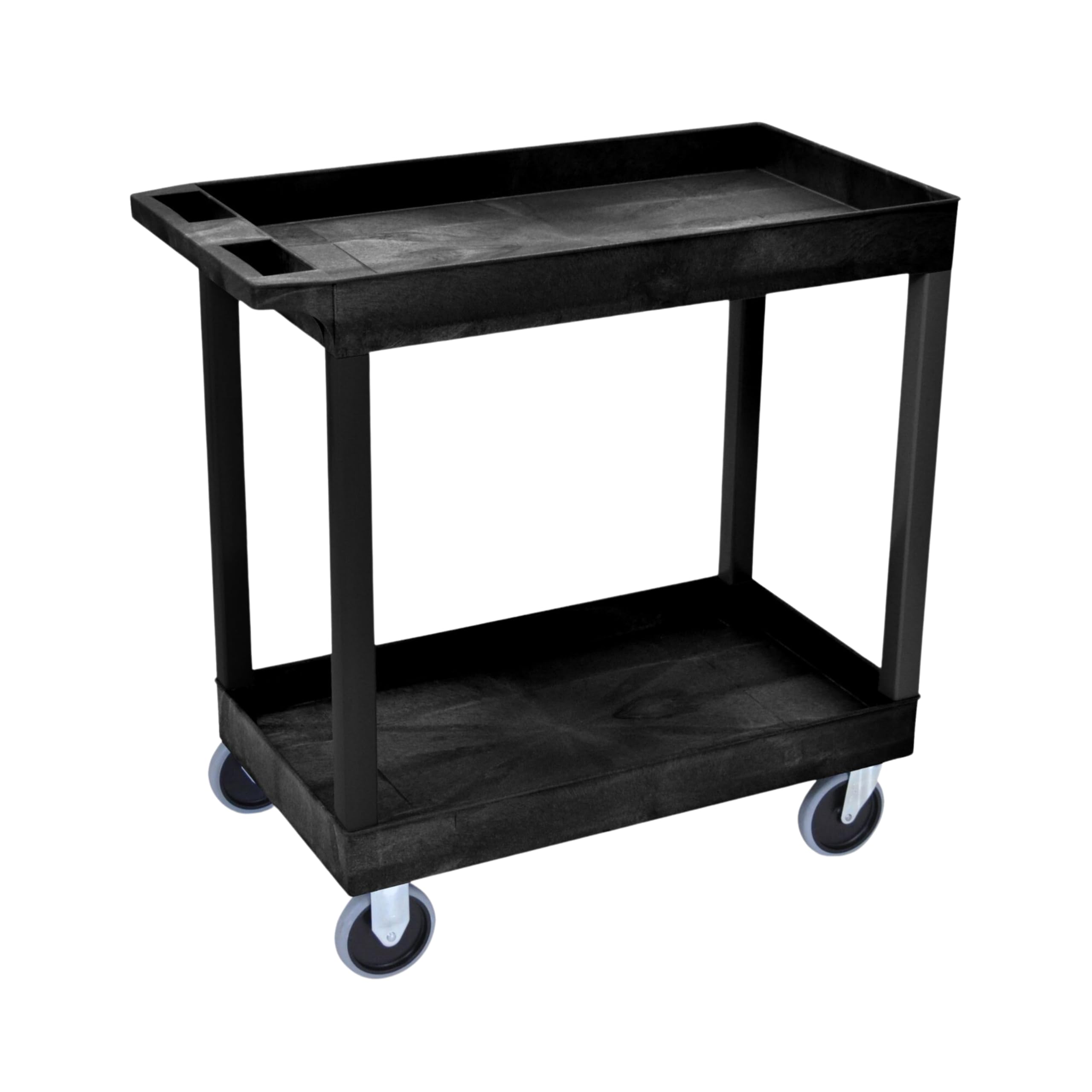 LUXOR EC11HD-B 32" x 18" Tub Cart - Two Shelves, Four 5" Heavy-Duty Casters, Two Stationary and Two Full-Swivel with Locking Brake, 125 lbs. Capacity Per Shelf, Ergonomic Push Handle