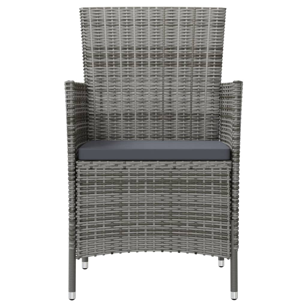 vidaXL Poly Rattan Patio Chairs 2 pcs with Dark Gray Cushions - Comfortable Outdoor Seating, Weather-Resistant Gray Rattan Construction with Sturdy Powder-Coated Steel Frame - Assembly Required