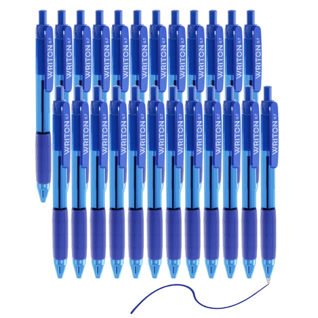 Writon Retractable Blue Ballpoint Pens - 24-Pack Writing Pens - Comfortable Grip - 0.7Mm Fine Point For Smooth Writing - Fast-Dr