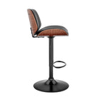 HomeRoots Metal/Plywood/Faux Leather Adjustable Black Faux Leather Black Steel and Walnut Bar Stool