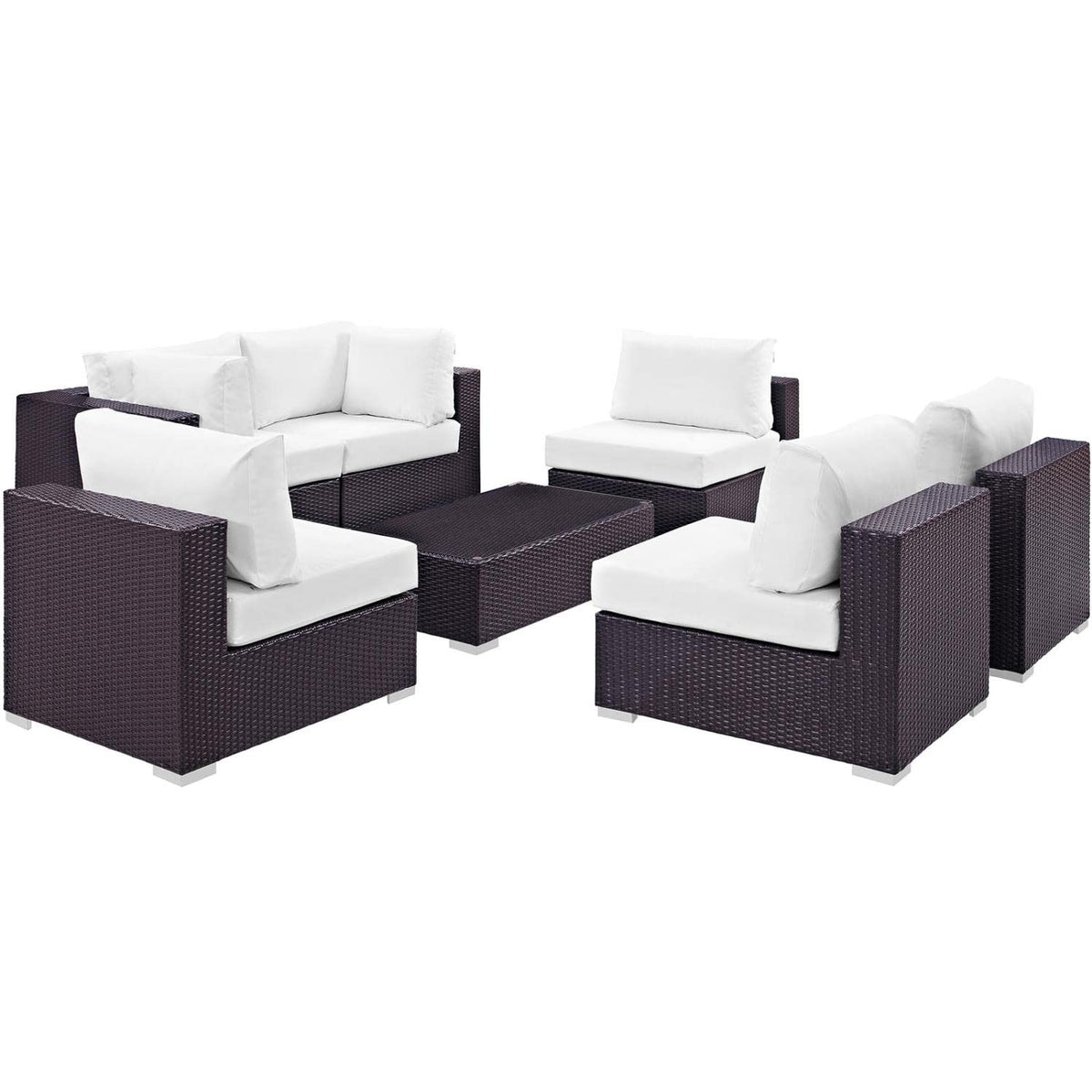 Modway Convene 7-Piece Outdoor Patio Sectional Set In Espresso White