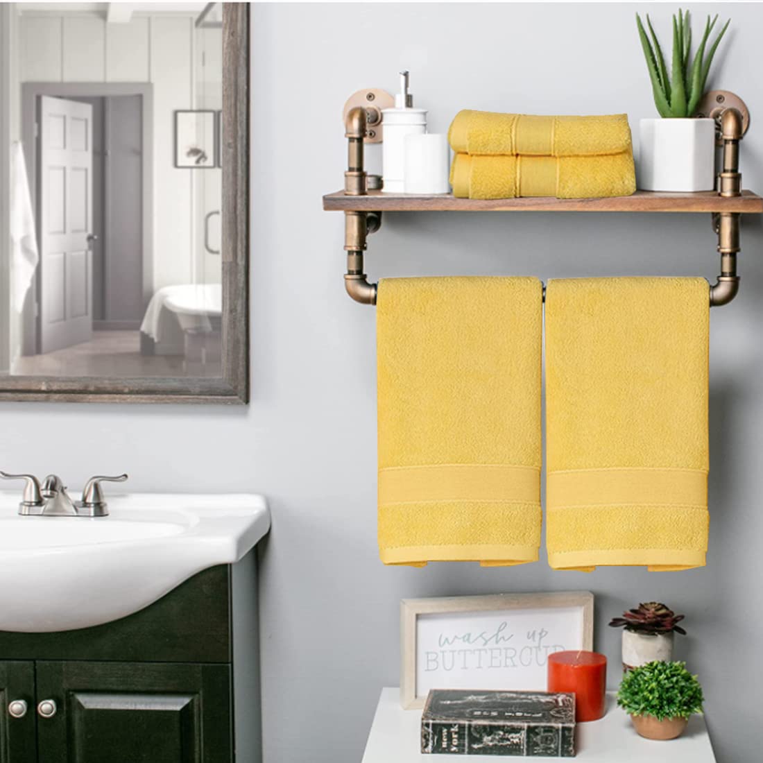 PUPOPIK Hand Towels for Bathroom 2 Pack-100% Cotton Hand Towel (14 x 30 Inch), Highly Absorbent and Quick Dry Face Washcloth, Ho