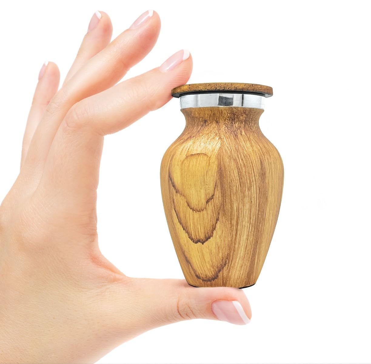 KC KATIE COLLECTION BY URNSELLER Small Keepsake Cremation Urn for Human Ashes Aluminum with Wood Grain Finish  Mini Metal Sharin