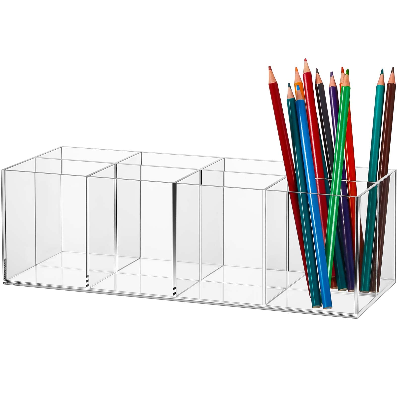 Yulejo 8 Slot Clear Acrylic Pen Holder Makeup Brushes Organizer Holder Eyebrow Pen Container Bathroom Storage Square Cube Deep O