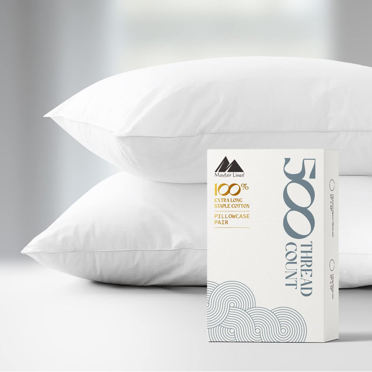Mayfair Linen 100% Cotton King Size Pillowcases Set Of 2-500 Thread Count White Cotton Pillow Cases, Ultra Soft Cooling Sateen W